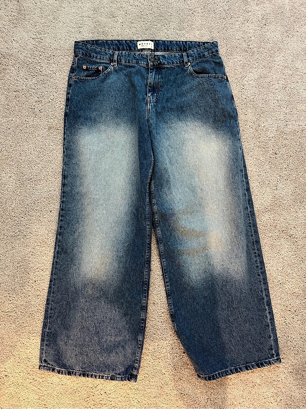 Motel Roomy Extra Wide Low Rise Jeans W36 L32 Marine Blue Wash NWT